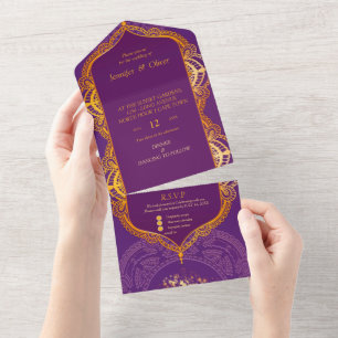 Violet with Gold Mandalas All In One Invitation