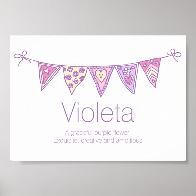 Violeta name meaning purple pink drawn bunting poster (Front)