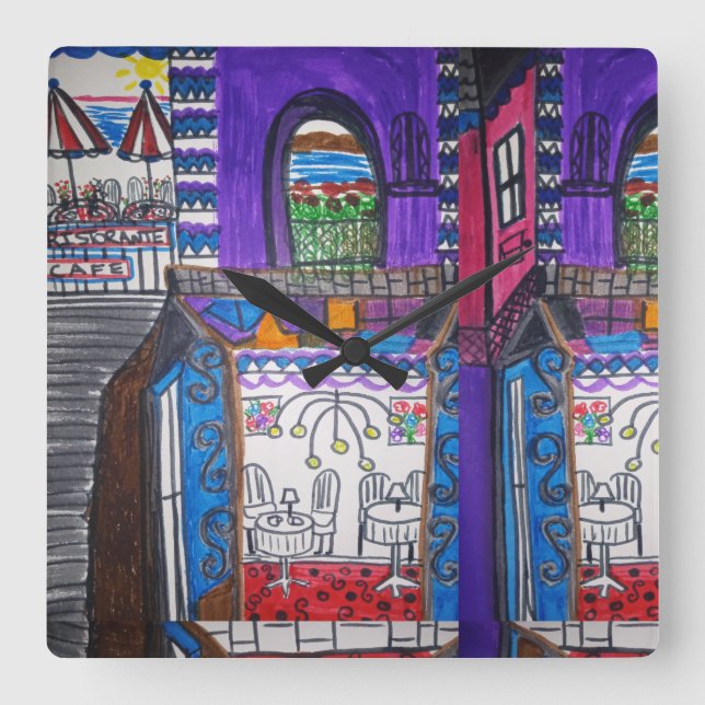 Violetas Cafe Square Wall Clock (Front)