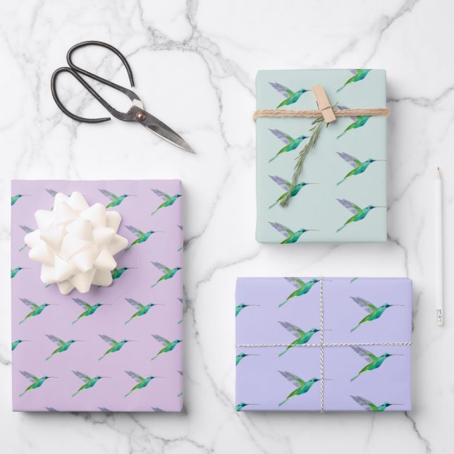 Violetear Hummingbird Pattern Wrapping Paper Sheet (Front)