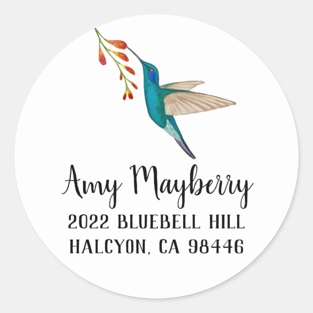 Violetear Hummingbird return address Classic Round Sticker (Front)