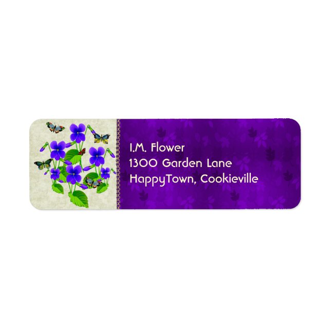 Violets and Butterflies Return Address Label (Front)
