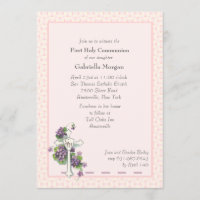 Violets and Cross Religious Invitation