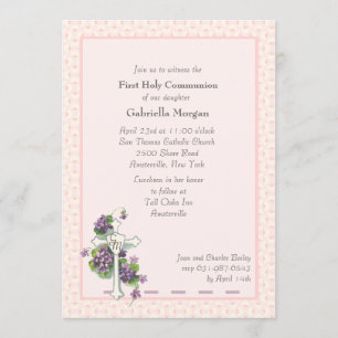 Violets and Cross Religious Invitation