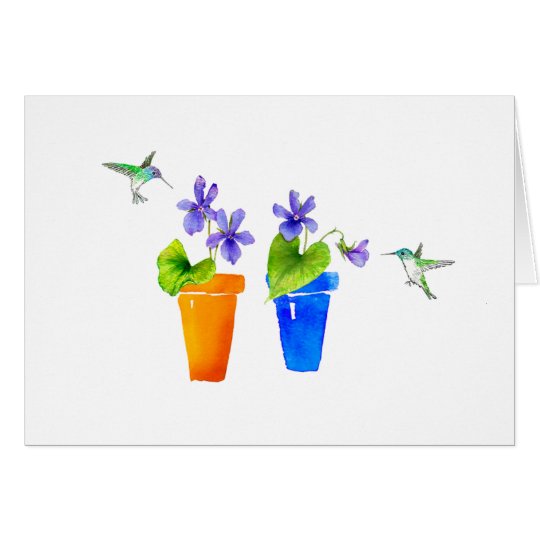 Violets and Hummingbirds Card
