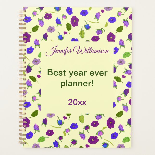 Violets and leaves surface pattern Best year ever  Planner (Front)