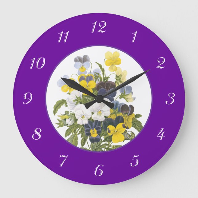Violets and Pansy Purple Botanical Wall Clock (Front)