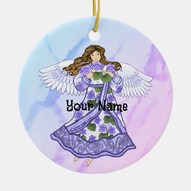 Violets Angel Ceramic Ornament (Front)