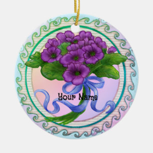 Violets Bouquet Ceramic Ornament