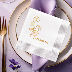 Violets Floral Outline Foil Stamped Napkins