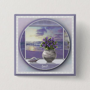 violets in a moon jar 15 cm square badge