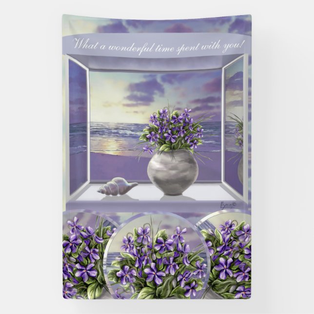 violets in a moon jar banner (Vertical)