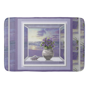 violets in a moon jar bath mat