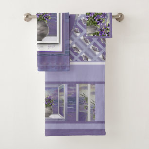 violets in a moon jar bath towel set