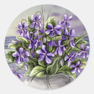violets in a moon jar classic round sticker