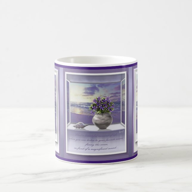 violets in a moon jar coffee mug (Center)