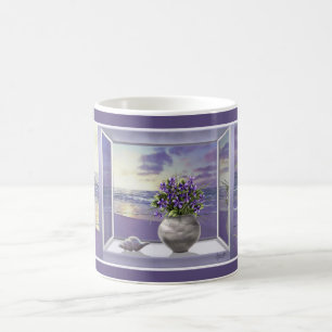 violets in a moon jar coffee mug
