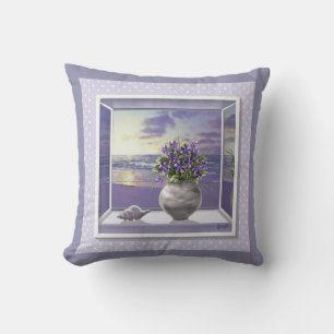 violets in a moon jar cushion