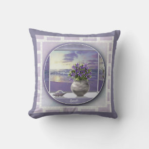 violets in a moon jar cushion