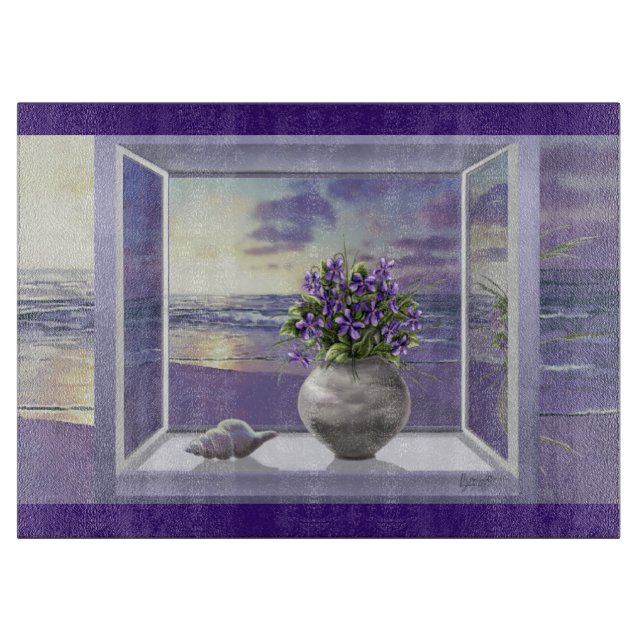violets in a moon jar cutting board (Front)