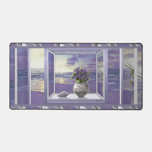 violets in a moon jar desk mat