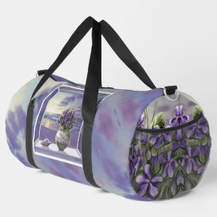 violets in a moon jar duffle bag