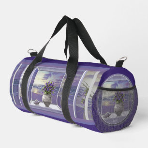 violets in a moon jar duffle bag