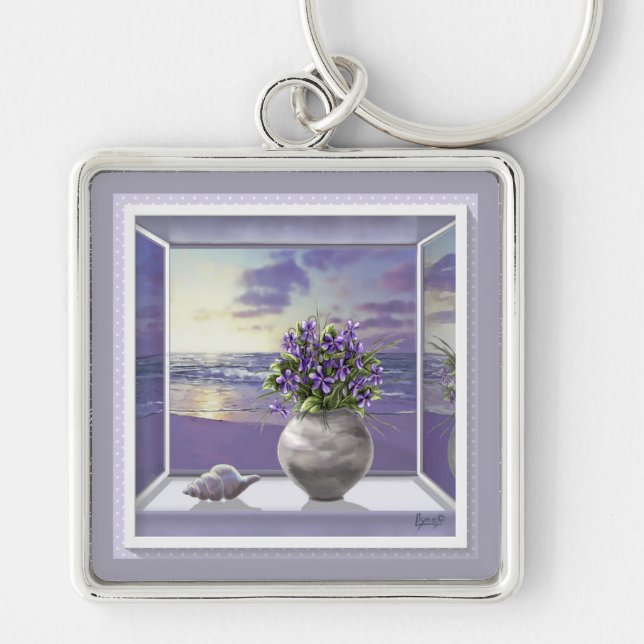 violets in a moon jar key ring (Front)