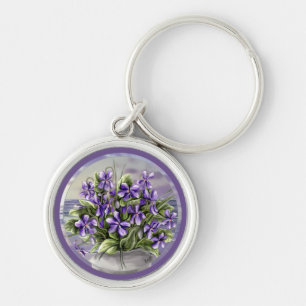 Violets in a moon jar keychain