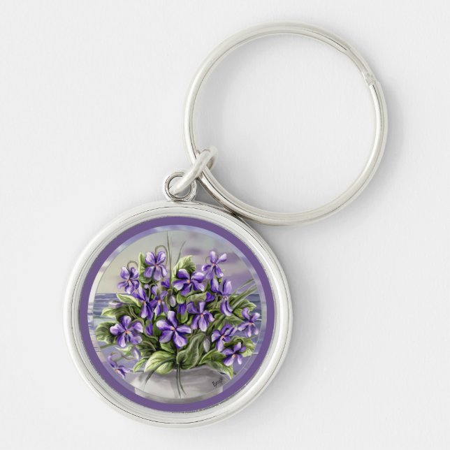 Violets in a moon jar  keychain (Front)