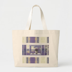 violets in a moon jar large tote bag