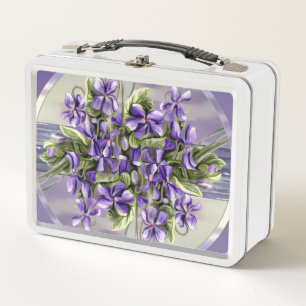 violets in a moon jar metal lunch box