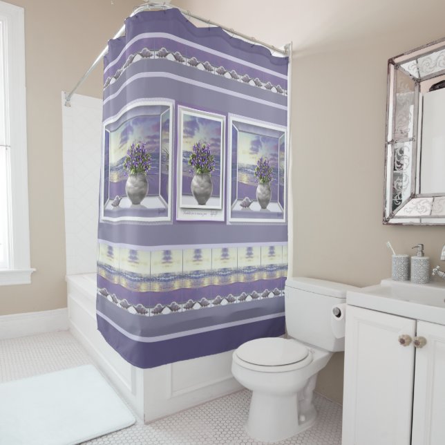 violets in a moon jar shower curtain (In Situ)