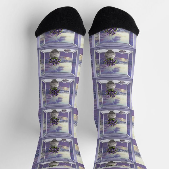 violets in a moon jar socks (Top)