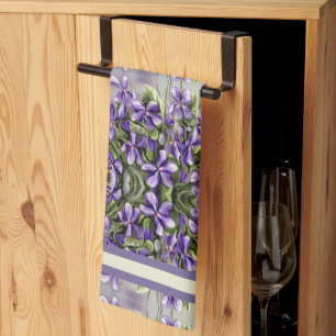 violets in a moon jar tea towel