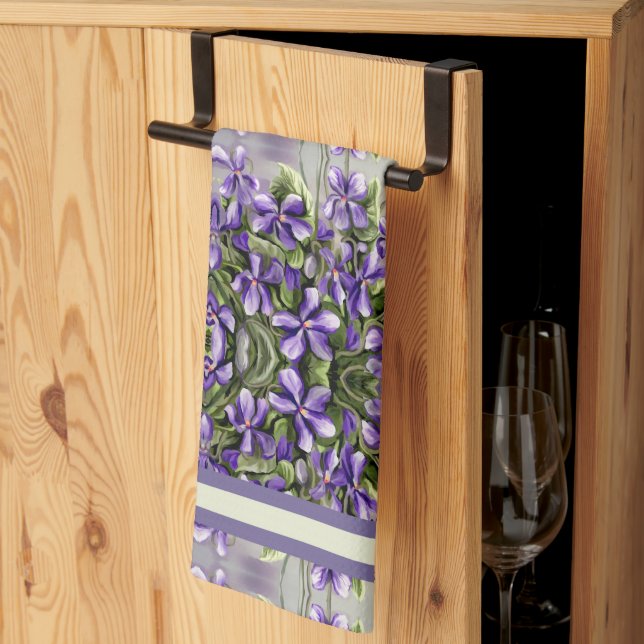violets in a moon jar tea towel (Thirds Fold)