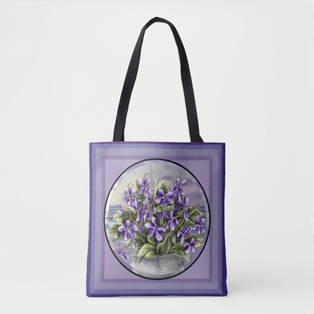 violets in a moon jar tote bag (Front)