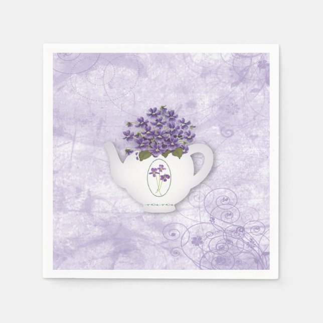 Violets In Teapot Paper Napkin (Front)
