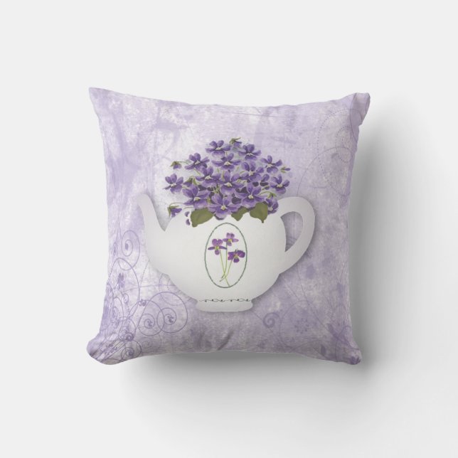 Violets In Teapot Pillow (Front)