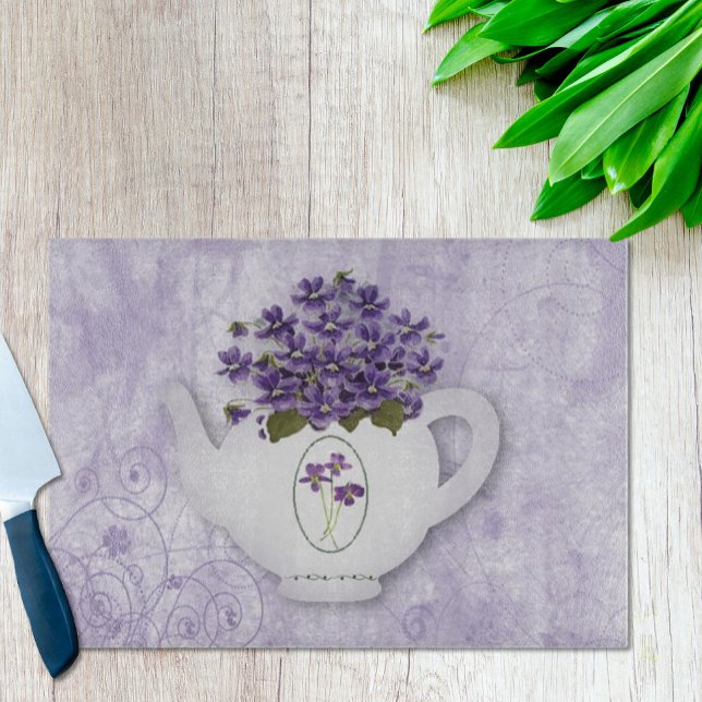 Violets In Teapot Pillow Cutting Board (Creator Uploaded)