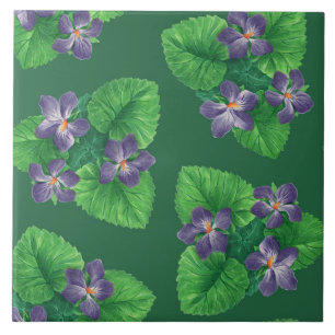 Violets on emerald green ceramic tile