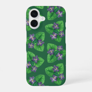 Violets on emerald green iPhone 16 case