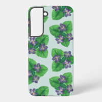 Violets on sea glass blue
