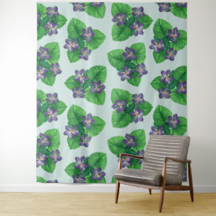 Violets on sea glass blue tapestry