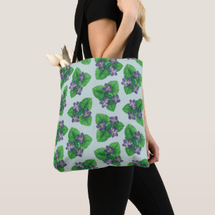 Violets on sea glass blue tote bag