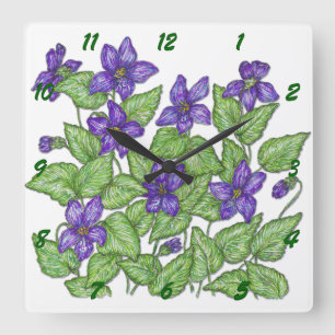 Violets Square Wall Clock