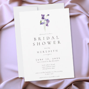 Violets Watercolor Minimal Elegant Bridal Shower Invitation