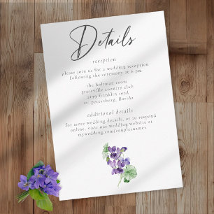 Violets Watercolor Minimalist Elegant Wedding Enclosure Card