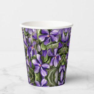 Violettes in a moon jar paper cups