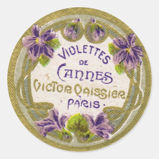 Violettes Perfume Label, Paris 1900s Classic Round Sticker (Front)